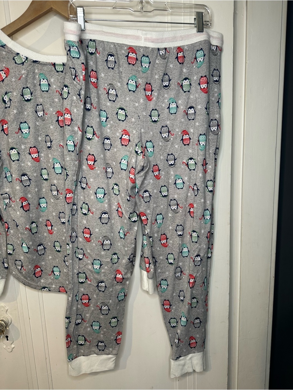 Cuddl Duds Grey Penguin Print Pajama Set with Red & Teal Accents - Picture 5 of 6